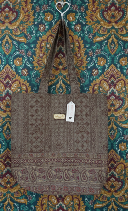 Beige Paisely Woven Tote Bag