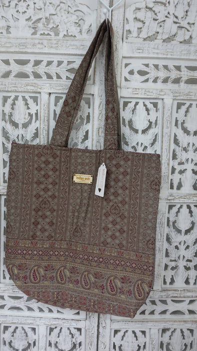 Beige Paisely Woven Tote Bag