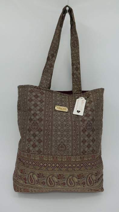 Beige Paisely Woven Tote Bag