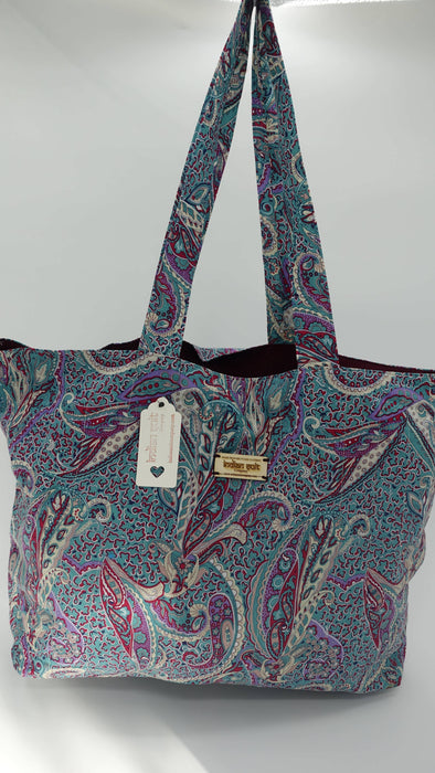 Blue Printed Cotton Extra Large Tote Bag