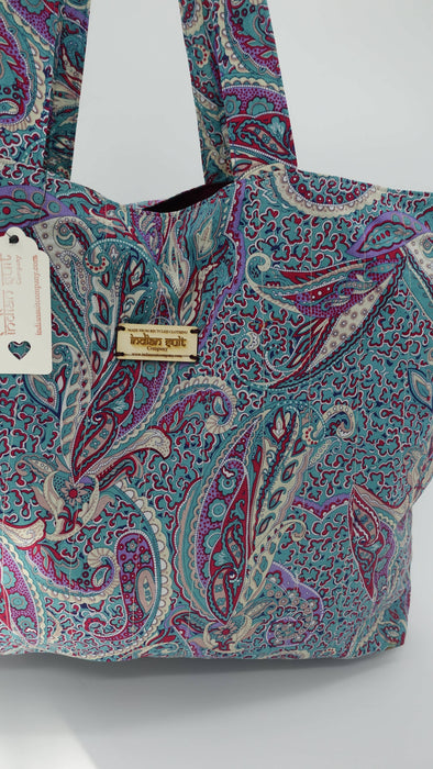 Blue Printed Cotton Extra Large Tote Bag