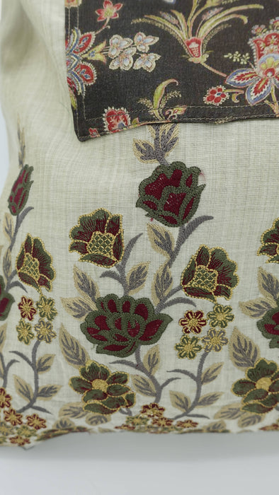 Floral Embroidered Tissue Silk Tote Bag