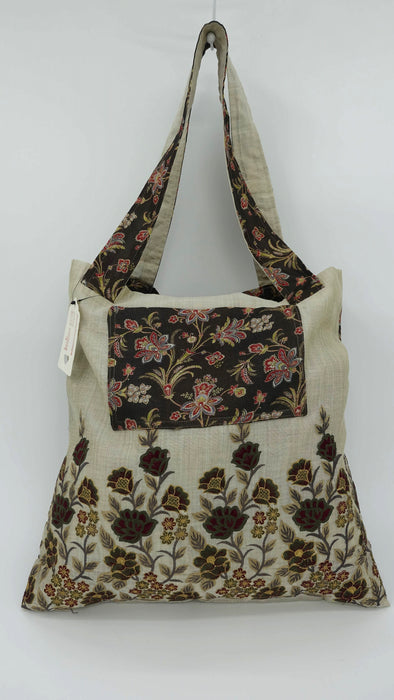 Floral Embroidered Tissue Silk Tote Bag