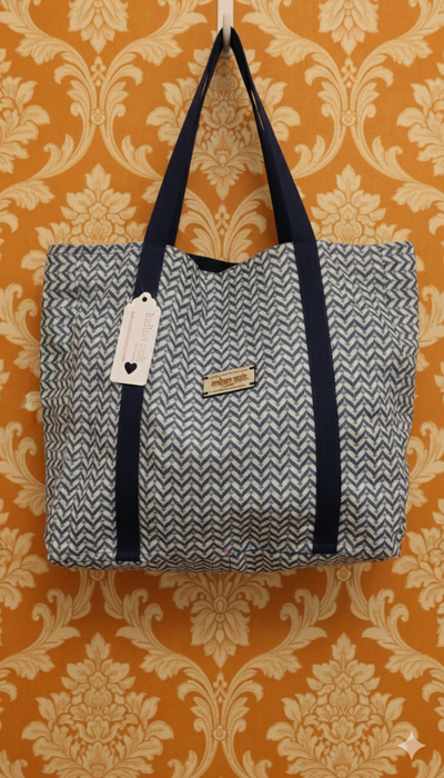 Blue And White Zigzag Tote Bag