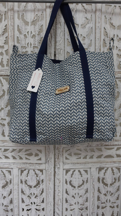 Blue And White Zigzag Tote Bag