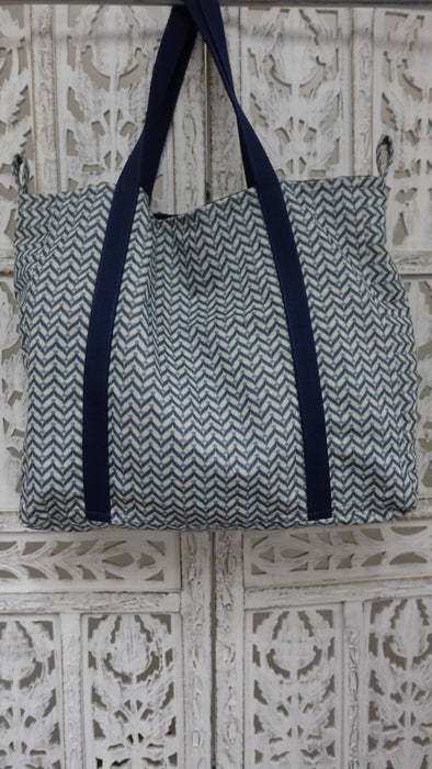 Blue And White Zigzag Tote Bag