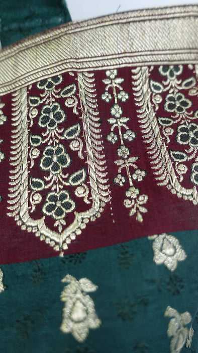 Dark Green And Maroon Vintage Banarsi Brocade Tote Bag