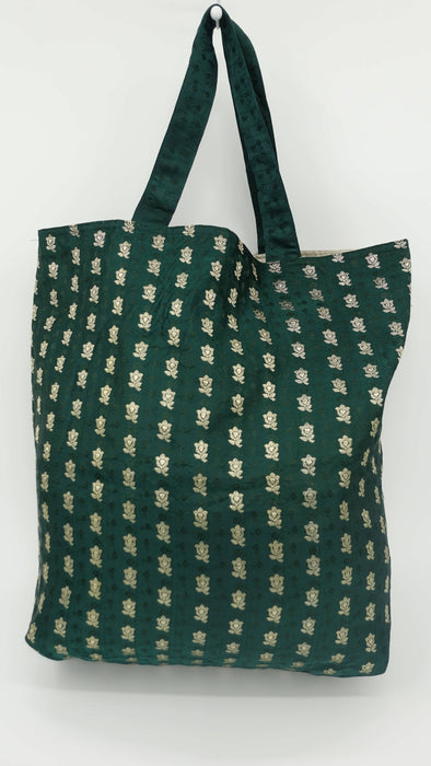 Dark Green And Maroon Vintage Banarsi Brocade Tote Bag