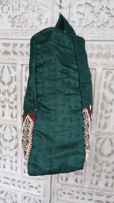 Dark Green And Maroon Vintage Banarsi Brocade Tote Bag