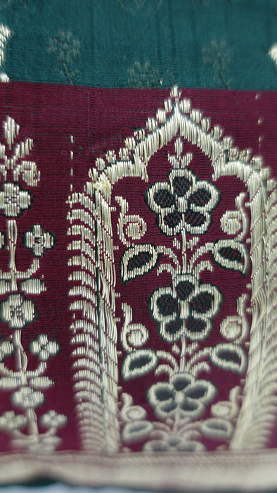 Dark Green And Maroon Vintage Banarsi Brocade Tote Bag