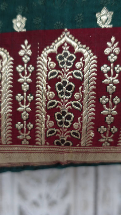 Dark Green And Maroon Vintage Banarsi Brocade Tote Bag