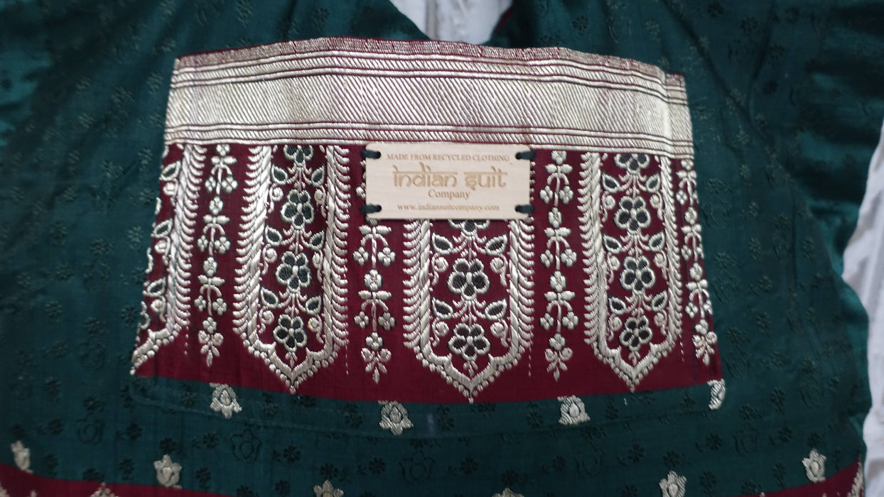 Dark Green And Maroon Vintage Banarsi Brocade Tote Bag