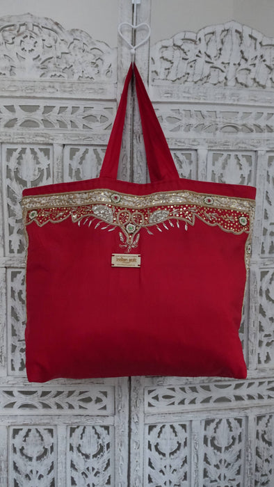 Red Vintage Silk Large Tote Bag