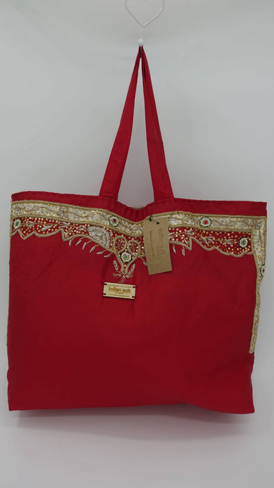 Red Vintage Silk Large Tote Bag