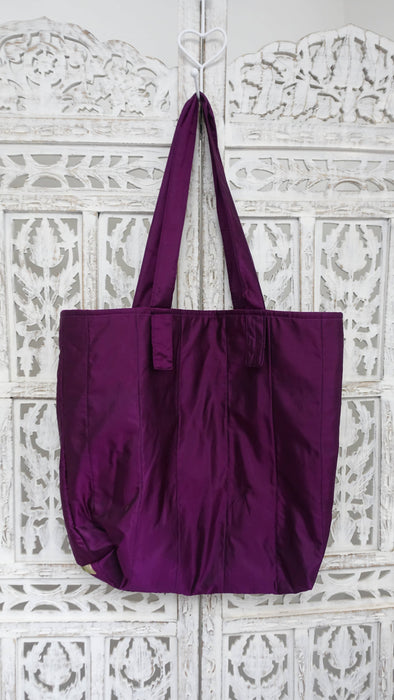 Plum Vintage Silk Embellished Tote Bag