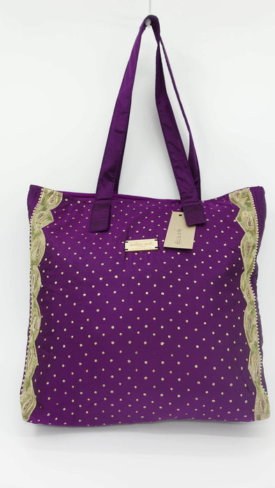 Plum Vintage Silk Embellished Tote Bag