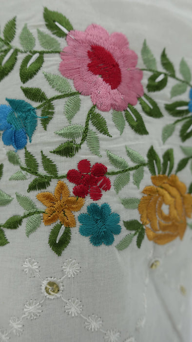 Off White Embroidered Cotton Tote Bag