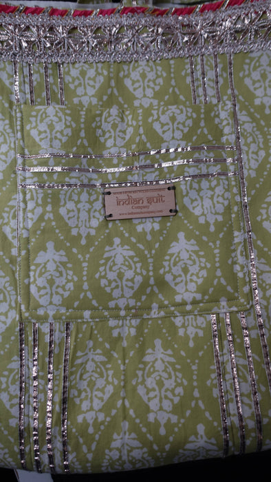 Green And White Cotton Printed Bag