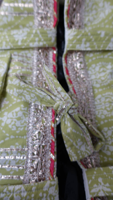 Green And White Cotton Printed Bag