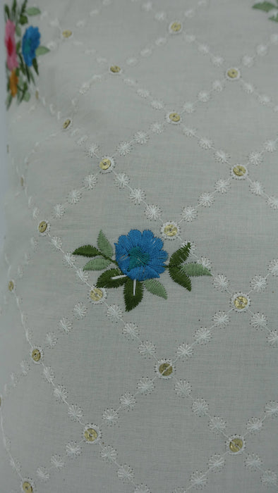 Off White Cotton Floral Embroidered Tote Bag