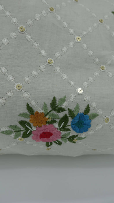 Off White Cotton Floral Embroidered Tote Bag