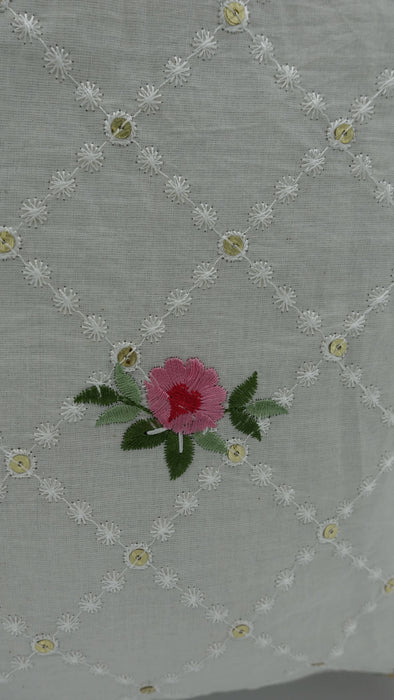 Off White Cotton Floral Embroidered Tote Bag