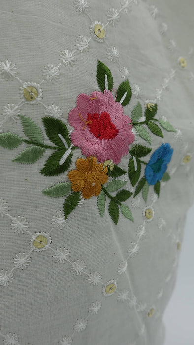 Off White Cotton Floral Embroidered Tote Bag