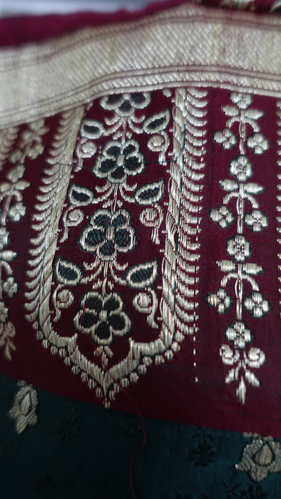 Dark Green And Maroon Vintage Banarsi Brocade Tote Bag