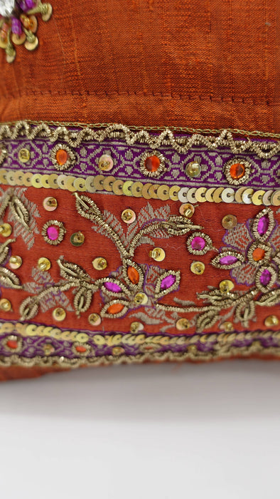 Rust Raw Silk Embellished Tote Bag