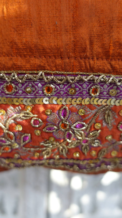 Rust Raw Silk Embellished Tote Bag