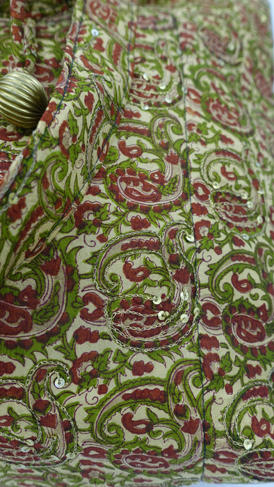 Gold Green Pure Embellished Vintage Silk Tote Bag