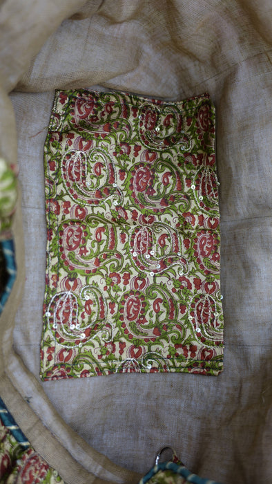Gold Green Pure Embellished Vintage Silk Tote Bag