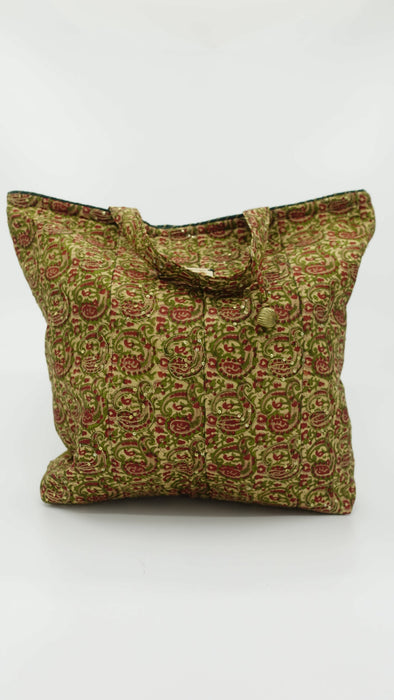 Gold Green Pure Embellished Vintage Silk Tote Bag