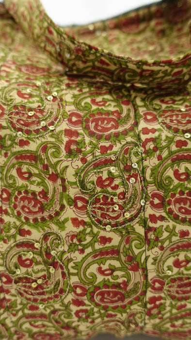 Gold Green Pure Embellished Vintage Silk Tote Bag