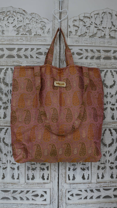 Soft Pink Paisely Silk Tote Bag