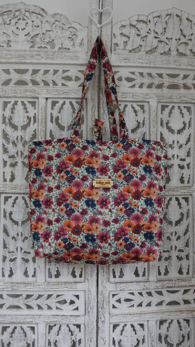 Floral Print Quilted Tote Bag