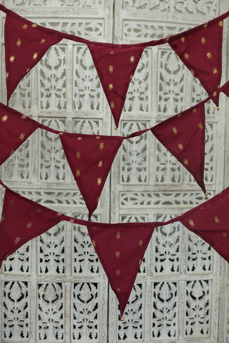 Maroon Silk Blend With Gold Bells - 6.10 Metres