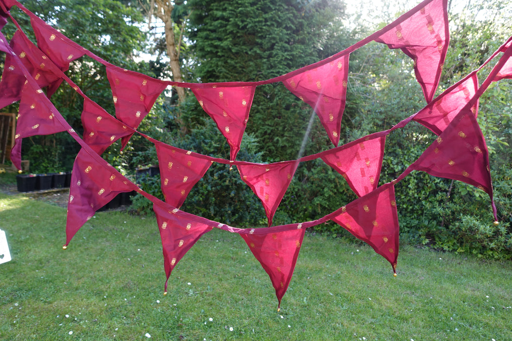 Maroon Silk Blend With Gold Bells - 6.10 Metres