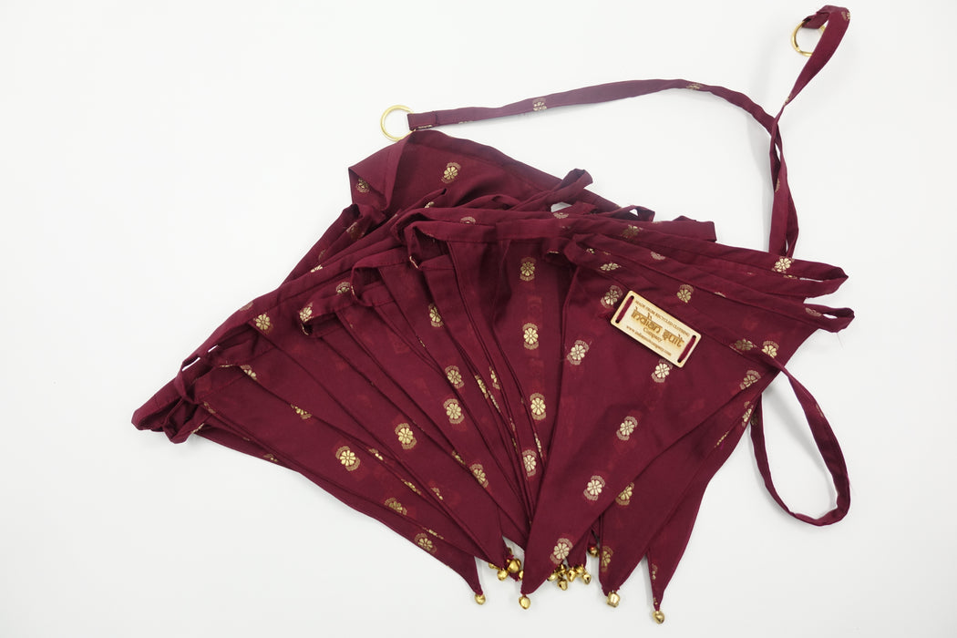 Maroon Silk Blend With Gold Bells - 6.10 Metres