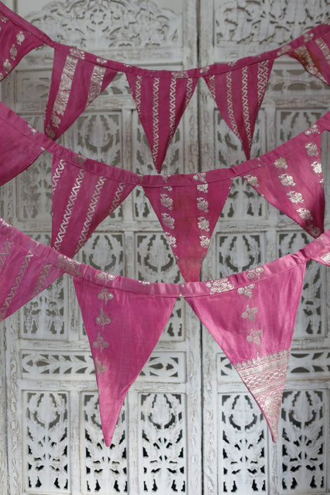 Dusky Pink With Silver Banarsi Brocade Bunting - 8.6 Metres
