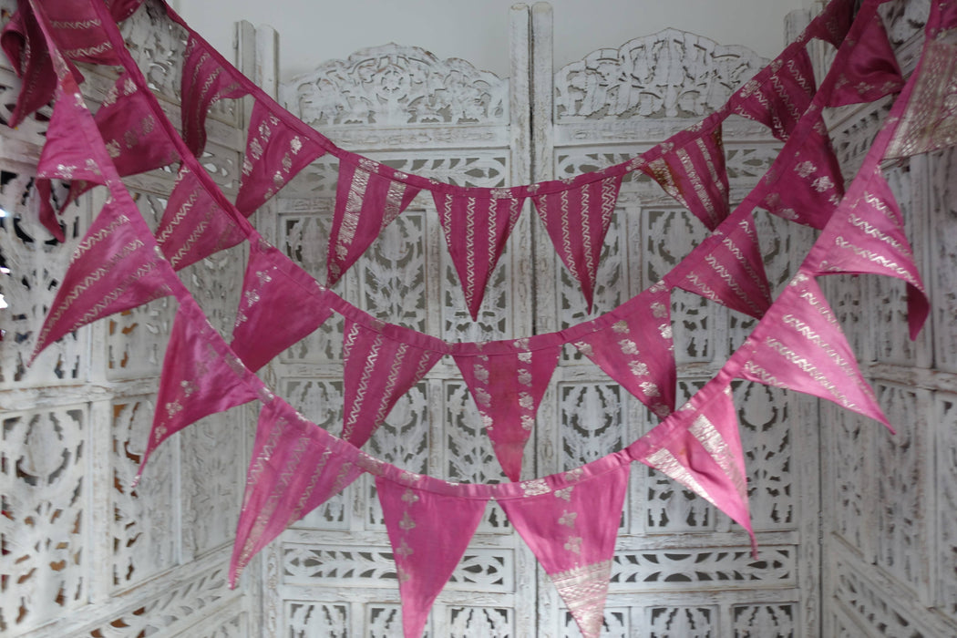 Dusky Pink With Silver Banarsi Brocade Bunting - 8.6 Metres