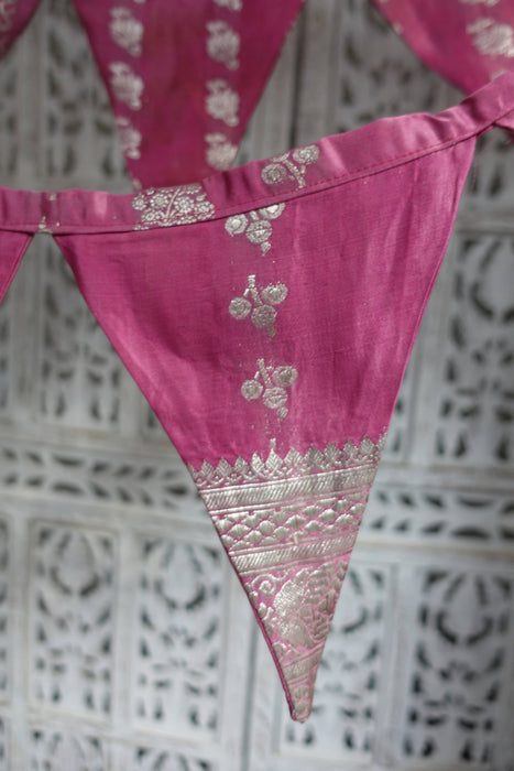 Dusky Pink With Silver Banarsi Brocade Bunting - 8.6 Metres