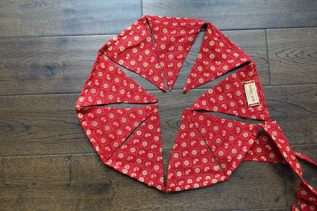 Red Cotton With Cream Printed Paisley - 10 Metres