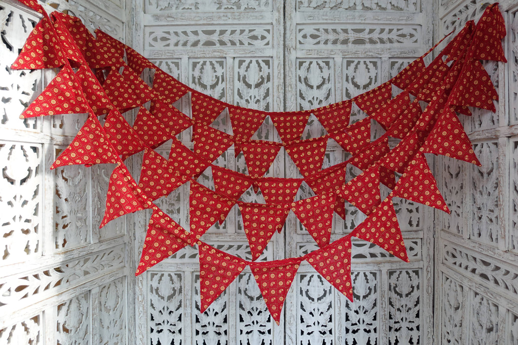 Red Cotton With Cream Printed Paisley - 10 Metres