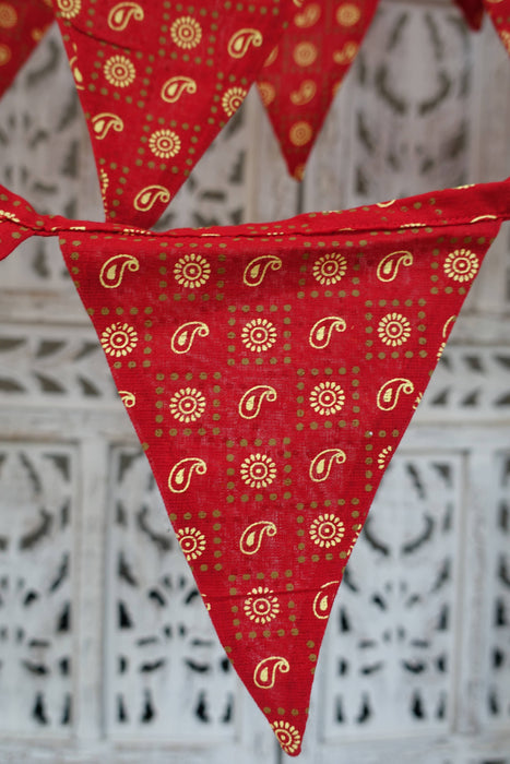 Red Cotton With Cream Printed Paisley - 10 Metres
