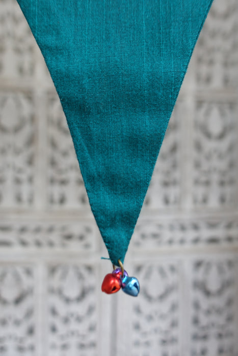 Teal Silk Blend With Multi Coloured Bells Bunting - New