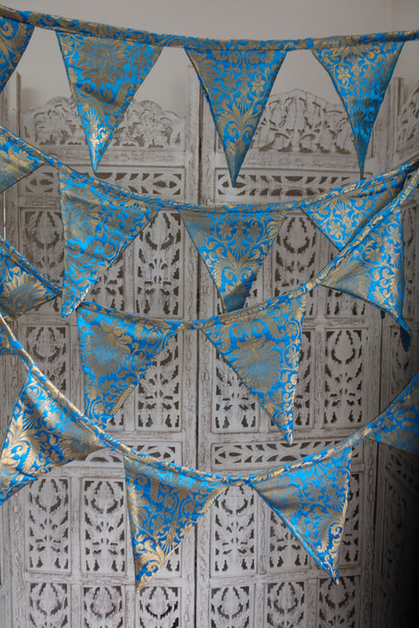 Peacock Blue Brocade Bunting - 8 Metres