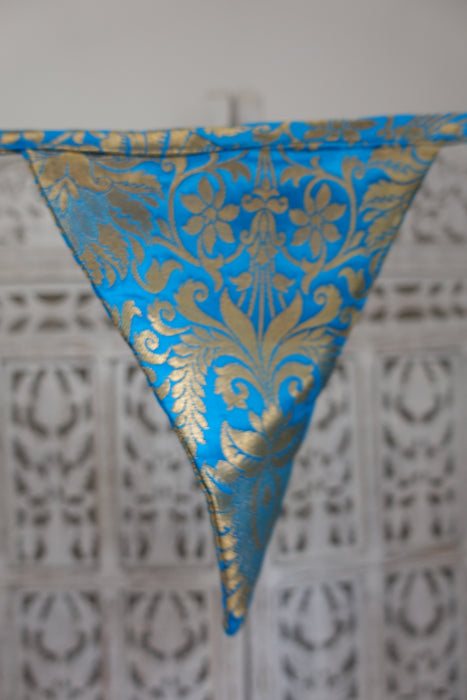 Peacock Blue Brocade Bunting - 8 Metres