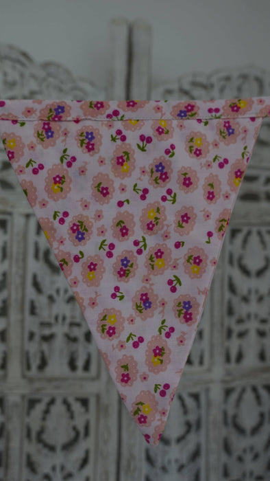 Pink White Cotton Floral Bunting - 6-7 Metres