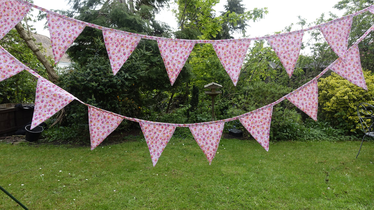 Pink White Cotton Floral Bunting - 6-7 Metres